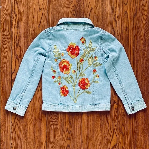 Jeans Jacket Toddler 4T Floral Embroidery - Picture 8 of 9